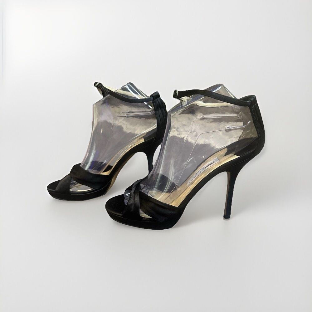 Jimmy Choo Black Satin Macy Ankle strap Sandals Shoes Size 39 US 8.5-9 New Other